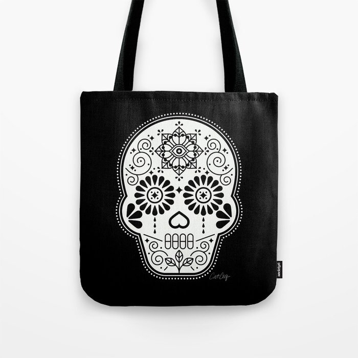 Día de Muertos Calavera • Mexican Sugar Skull – White on Black Palette Tote Bag