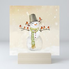 Snowman and Birds Mini Art Print