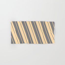 [ Thumbnail: Grey & Tan Colored Pattern of Stripes Hand & Bath Towel ]