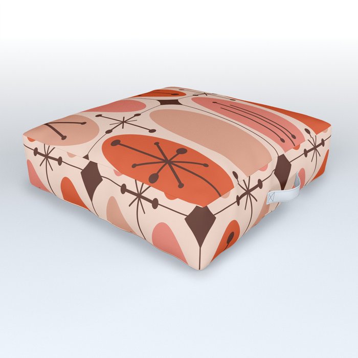 Atomic Era Ovals In Rows Orange Outdoor Floor Cushion