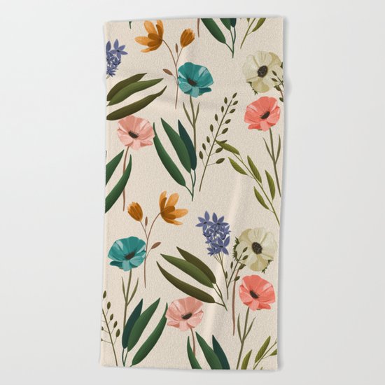Floral 247 Cream Beach Towel