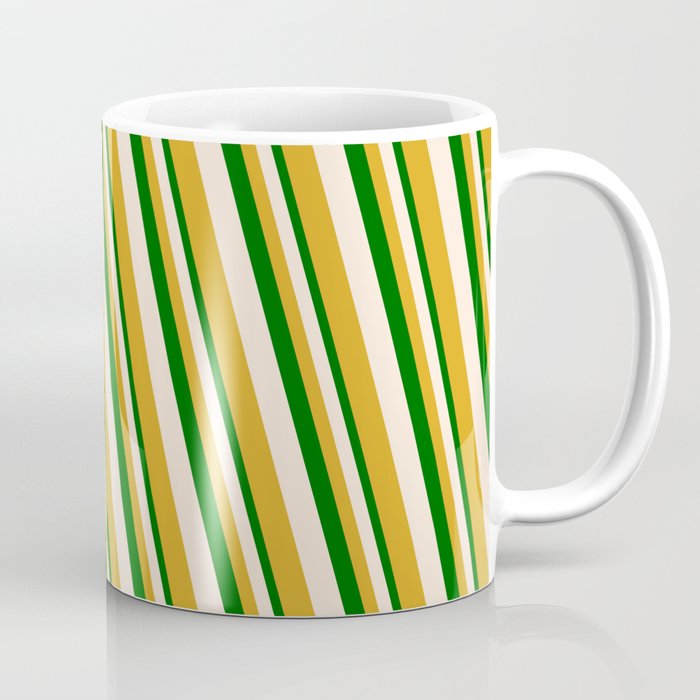 Dark Green, Beige, and Goldenrod Colored Stripes/Lines Pattern Coffee Mug