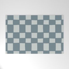 Tipsy checker in blue fog Welcome Mat
