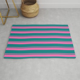 [ Thumbnail: Hot Pink and Teal Colored Stripes/Lines Pattern Rug ]
