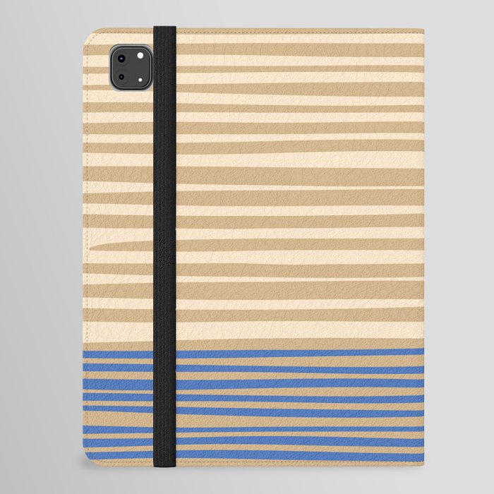 Natural Stripes Modern Minimalist Colour Block Pattern in Blue and Oat Beige iPad Folio Case