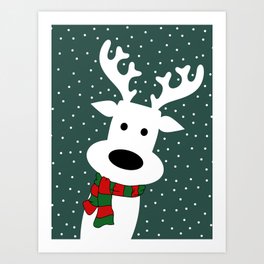 Reindeer in a snowy day (green) Art Print