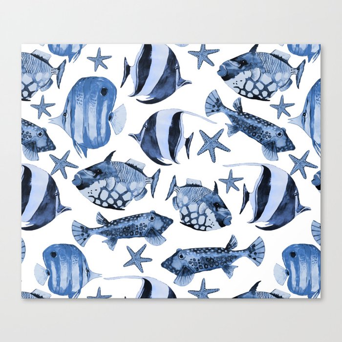 Fish Underwater Watercolor Pattern Canvas Print