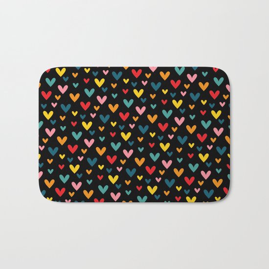 Happy Hearts on Black Bath Mat