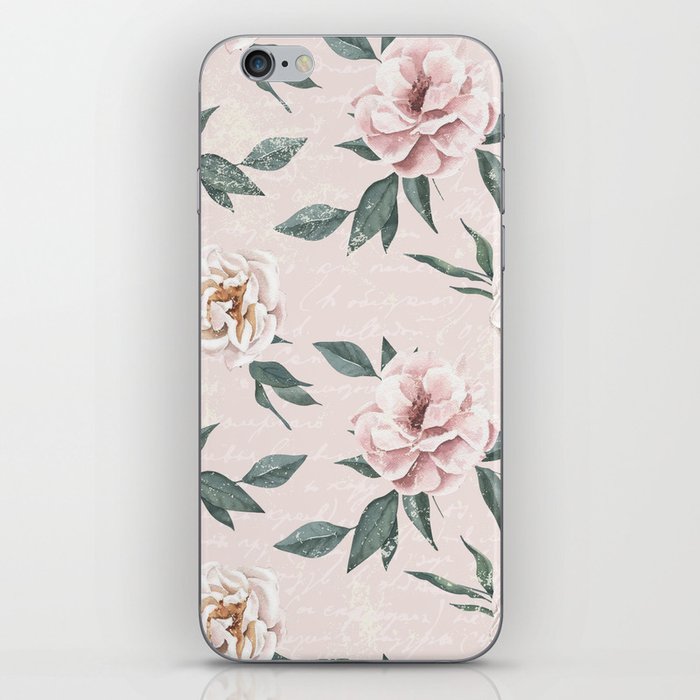 Watercolor Shabby-Chic Roses on Pale Pink iPhone Skin
