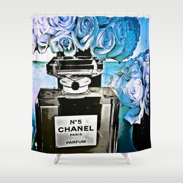 Coco No. 5 Fashion Icon Display Blue Grunge Shower Curtain by Alison Gross