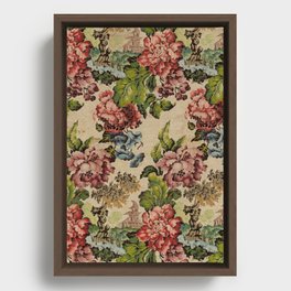 Vintage French Peony Floral Textile, 1700s Framed Canvas