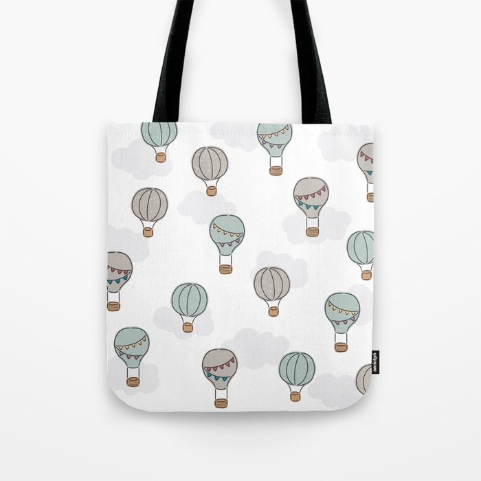 Hand drawn hot air balloons, transportation for adventure seekers on white Tote Bag