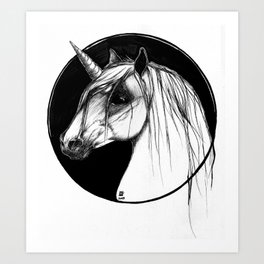 Black Unicorn - Through the Black Art Print | Fineart, Unicornhandycase, Black and White, Beautifulunicorn, Graphicdesign, Unicorn, Unicorntowel, Unicornback, Inkunicorn, Blackwork 