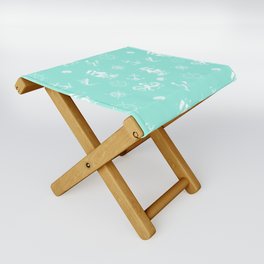 Mint Blue And White Silhouettes Of Vintage Nautical Pattern Folding Stool