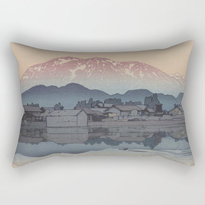 Morning at Itoigawa Woodblock Art Japan Rectangular Pillow