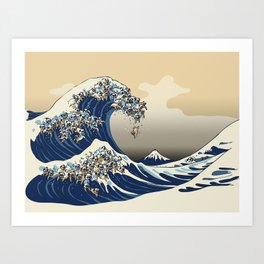 The Great Wave of Pugs Vanilla Sky Art Print