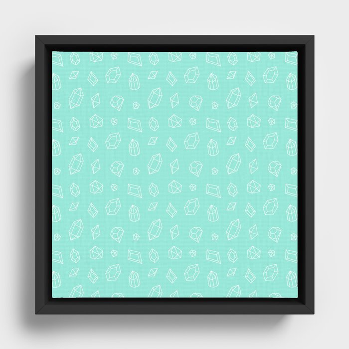 Seafoam and White Gems Pattern Framed Canvas