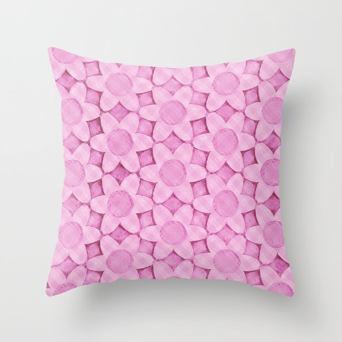 Chunky Daisies Gingham Pretty Pink Throw Pillow