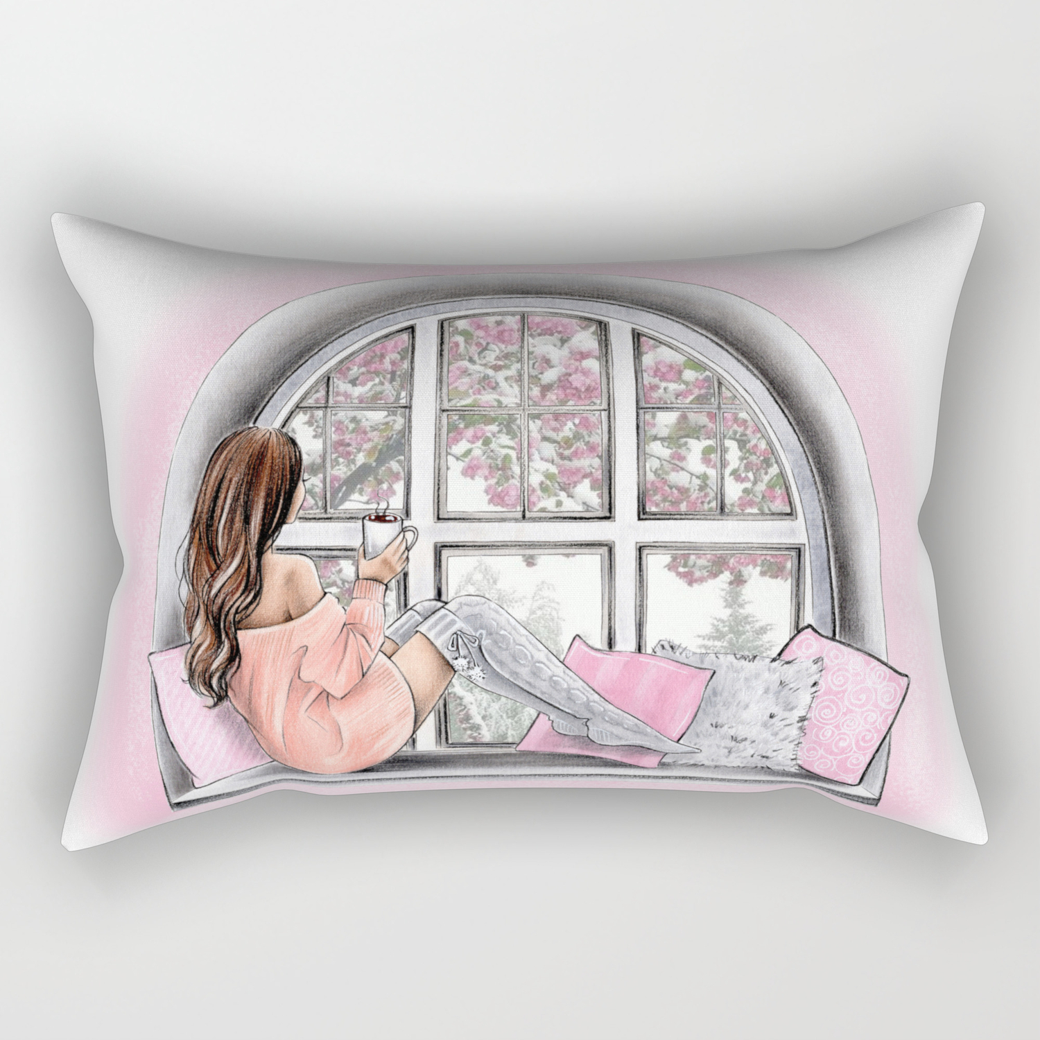Fashion Art Watercolor Winter Art Girly Wall Art Blush Pink Art Print Fashion Poster Rectangular Pillow By Lalanaarts Society6