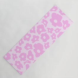 Pink Retro Swirl Flower Pattern Yoga Mat