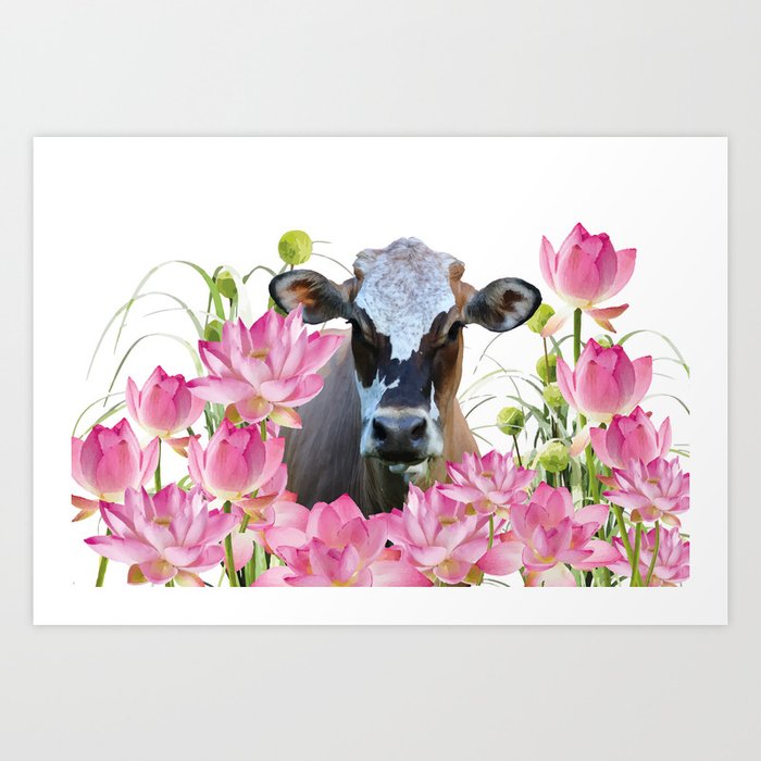 Costa Rica Cow Lotus Flower Blossoms #society6 #lotos #flower Art Print