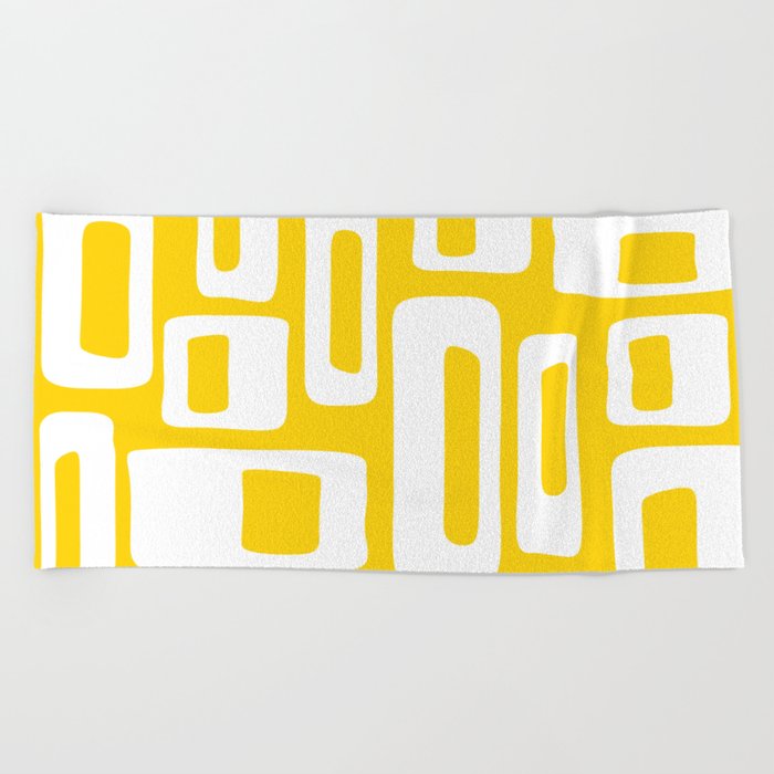 Retro Mid Century Modern Abstract Pattern 335 Yellow Beach Towel