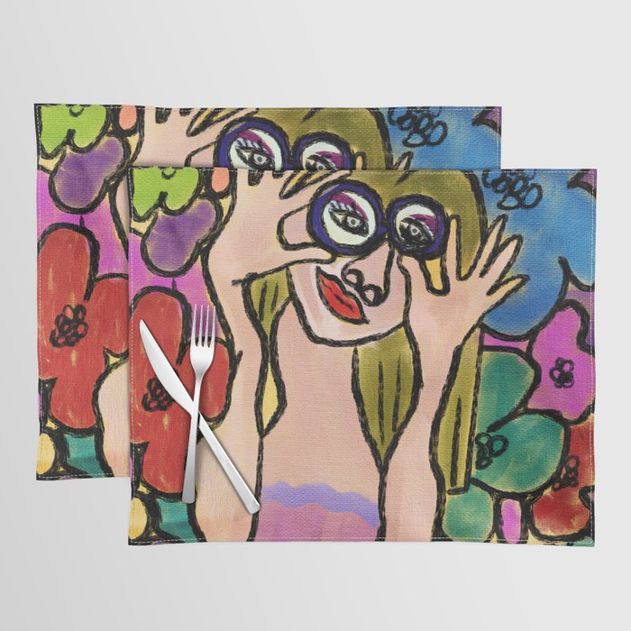 “Flower” bright abstract colors with girl ,picasso style Placemat