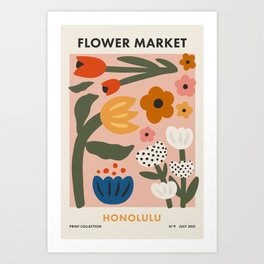 Flower Market Honolulu, Playful Naif Floral Print Art Print