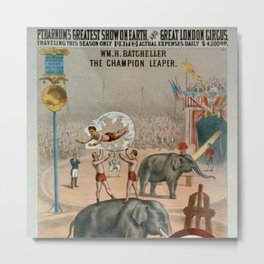 P.T. Barnum Vintage Circus Posters with Batcheller The Champion Leaper Metal Print | Bigtop, London, Bedroom, Advertisement, Vintage, Elephant, Kids, Children, Carnival, Paintings 