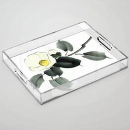 White camellia sumi ink and japanese watercolor painting Acrylic Tray