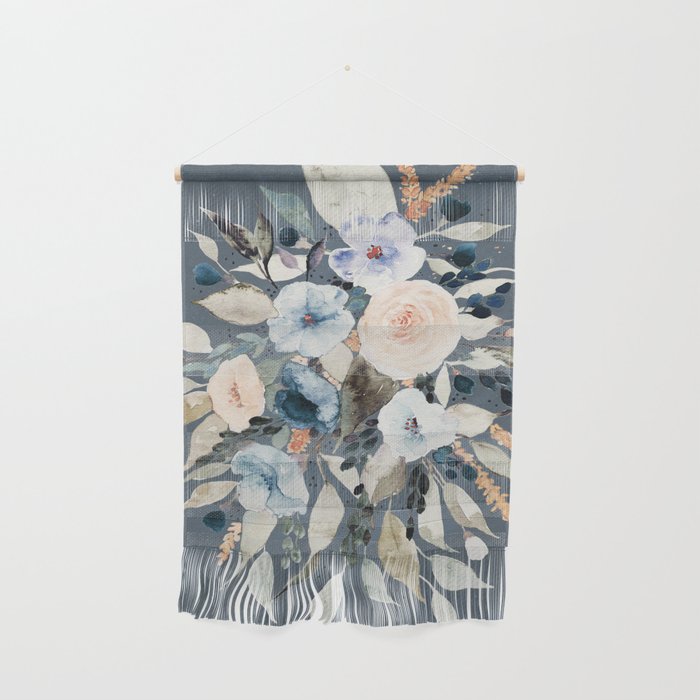 Loose Watercolor Bouquet on Blue Wall Hanging