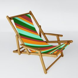 [ Thumbnail: Aquamarine, Dark Green, Brown & Dark Orange Colored Pattern of Stripes Sling Chair ]
