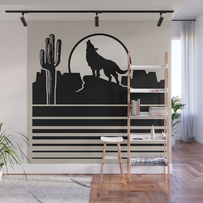 Howling at the Moon Landscape 235 Black and Linen White Wall Mural