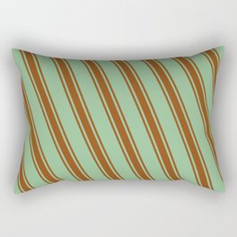 [ Thumbnail: Dark Sea Green and Brown Colored Pattern of Stripes Rectangular Pillow ]