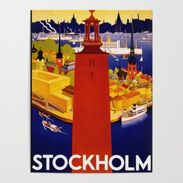 Vintage Stockholm Sweden Travel Poster