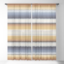 Indigo Blue, Amber Brown and Navajo White Southwest Serape Blanket Stripes Sheer Curtain