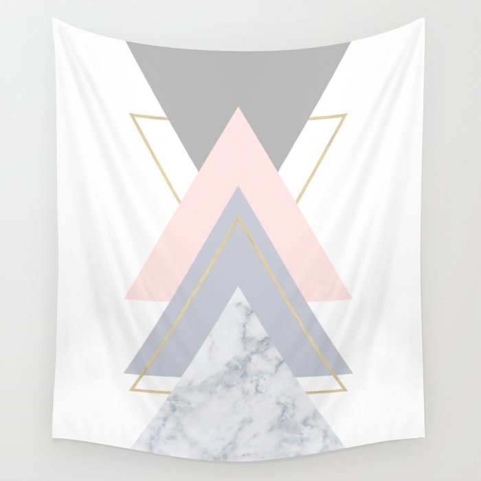 Blush Marble Gray Gold Geometric Pattern Wall Tapestry By