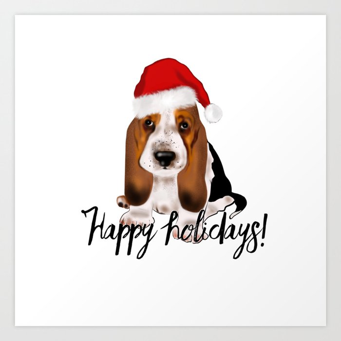 Cute Santa basset hound dog.Christmas puppy gift idea Art Print