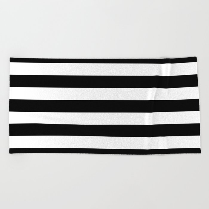 Large Black and White Horizontal Cabana Stripe Beach Towel by KirstiePaige  | Society6