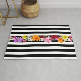 flowers on black and white stripes Area & Throw Rug