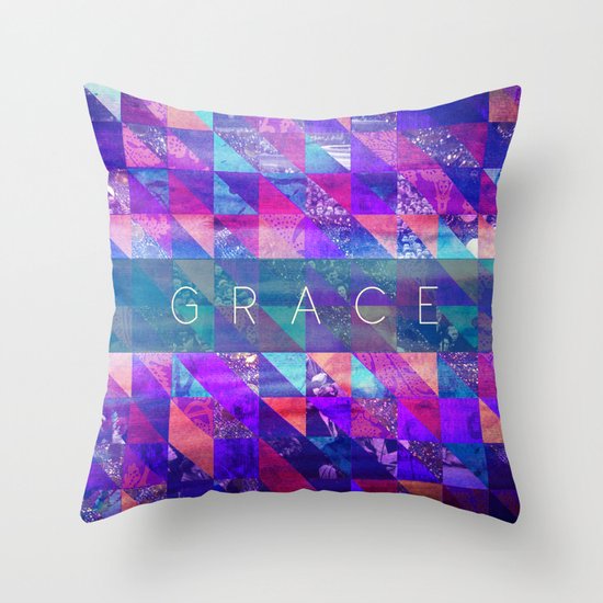 2 Corinthians 12:9 "Grace" (purple triangles) Throw Pillow