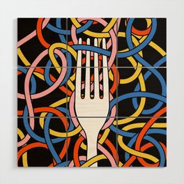 Knots - Memphis Milano Pasta Spaghetti Fork food graphic 80s 90s Kitchen Home Wood Wall Art