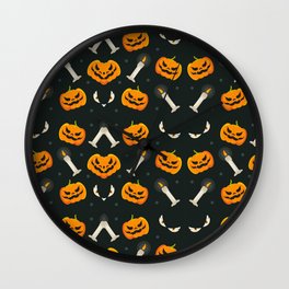 Distinct Halloween Patterns, black background Wall Clock