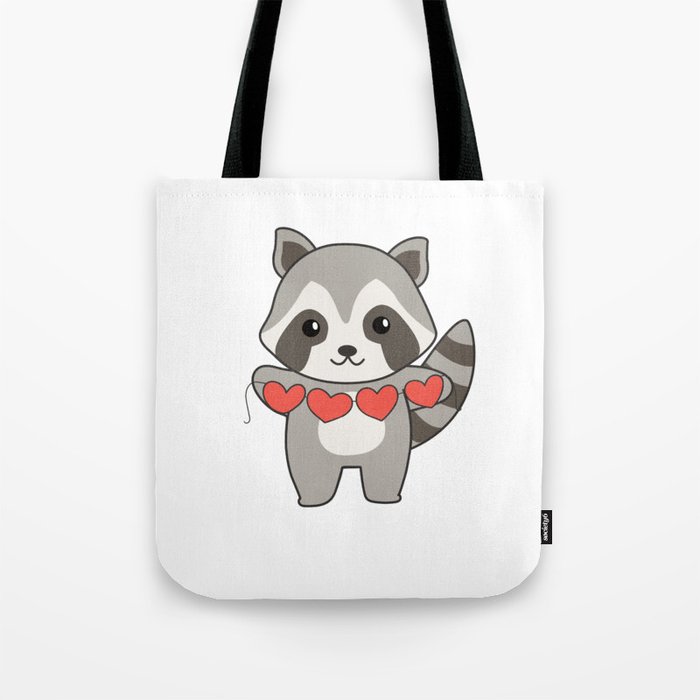 Raccoon For Valentine's Day Cute Animals With Tote Bag