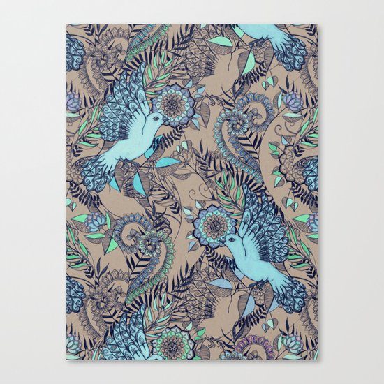 Flight of Fancy - aqua, mint, taupe Canvas Print