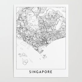 Singapore White Map Poster