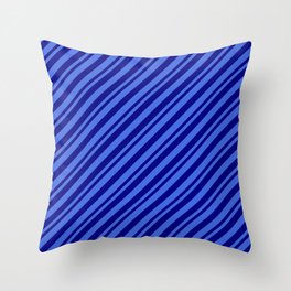 [ Thumbnail: Royal Blue & Blue Colored Lined/Striped Pattern Throw Pillow ]