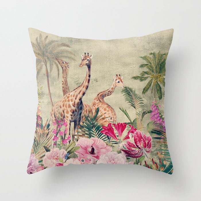 Vintage & Shabby Chic - Tropical Animals And Flower Garden Throw Pillow