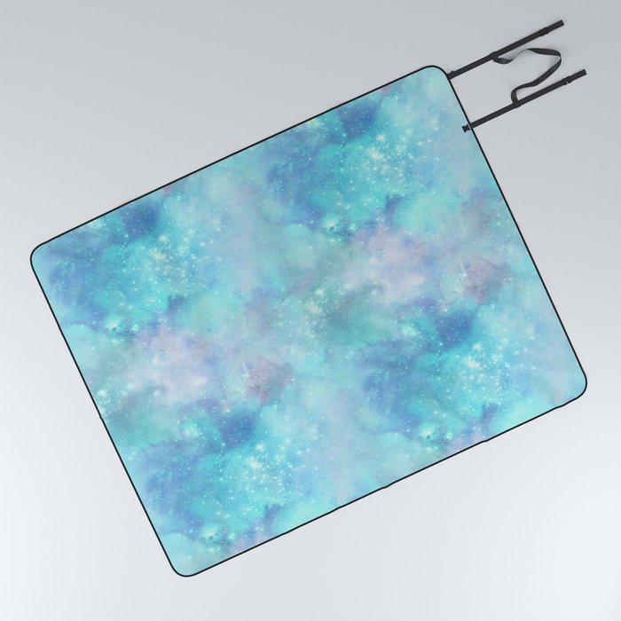 Aqua Blue Galaxy Painting Picnic Blanket