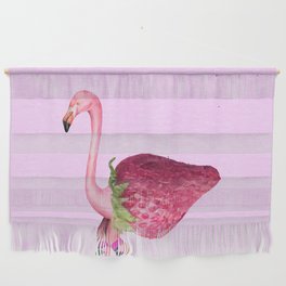 pink flamingo retro media art skate and strawberry Wall Hanging